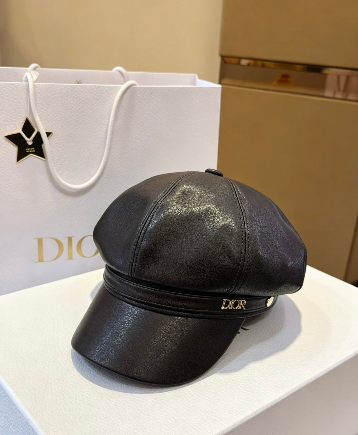 Dior Leather Newsboy Cap